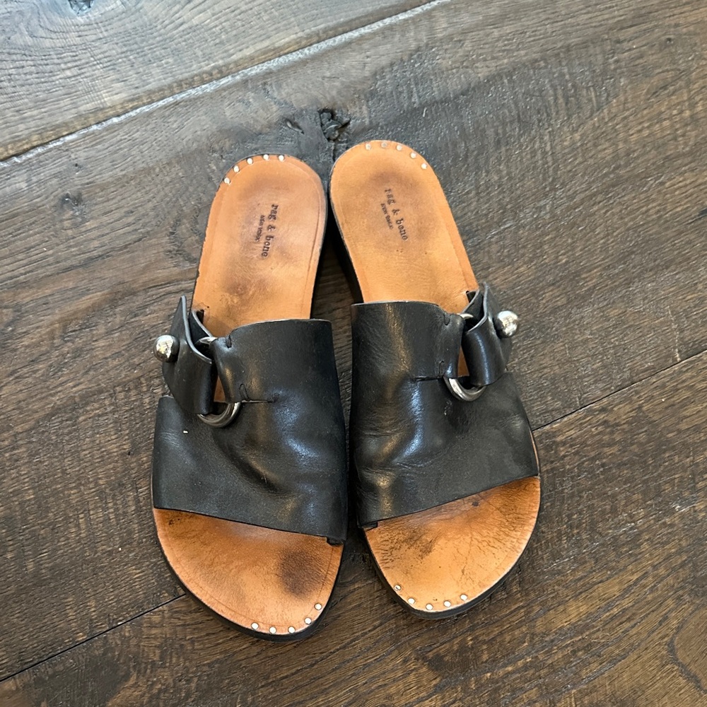 Rag & bone black leather slides